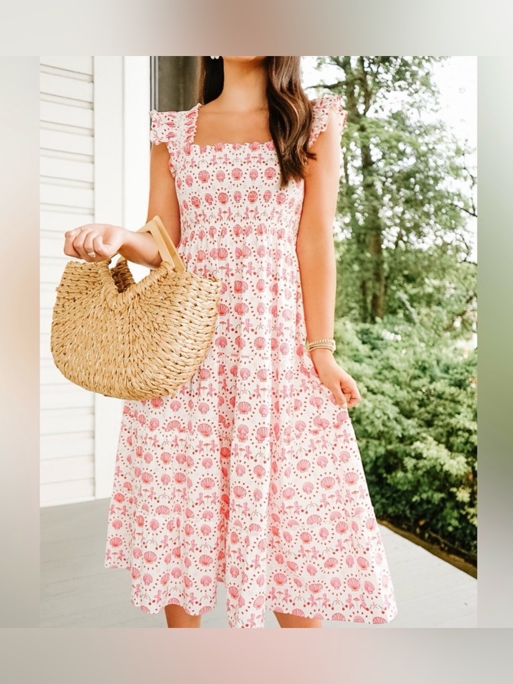 Hill House The Ellie Nap Dress Pink Seashell Mermaid Ruffle Maxi Dress Large
